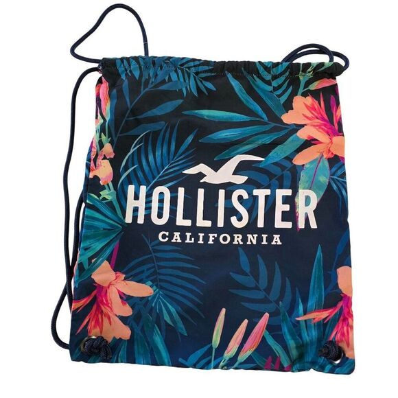 Hollister California Drawstring Backpack Floral Print Blue whimsigoth fairycore - Picture 1 of 4
